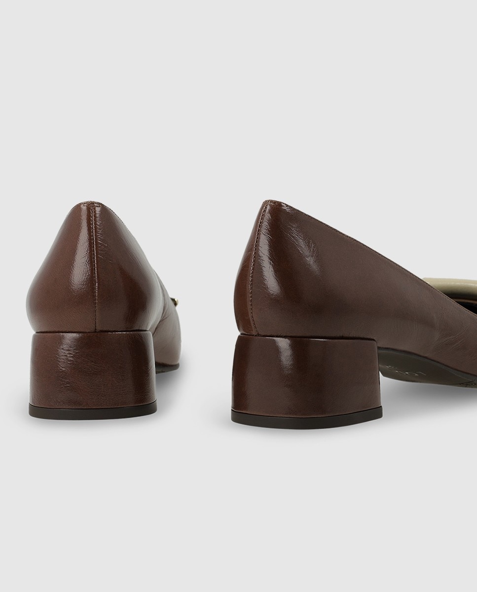 Zapatos de salón de mujer en piel con tacón ancho - Lodi - Marrón Marrón-2