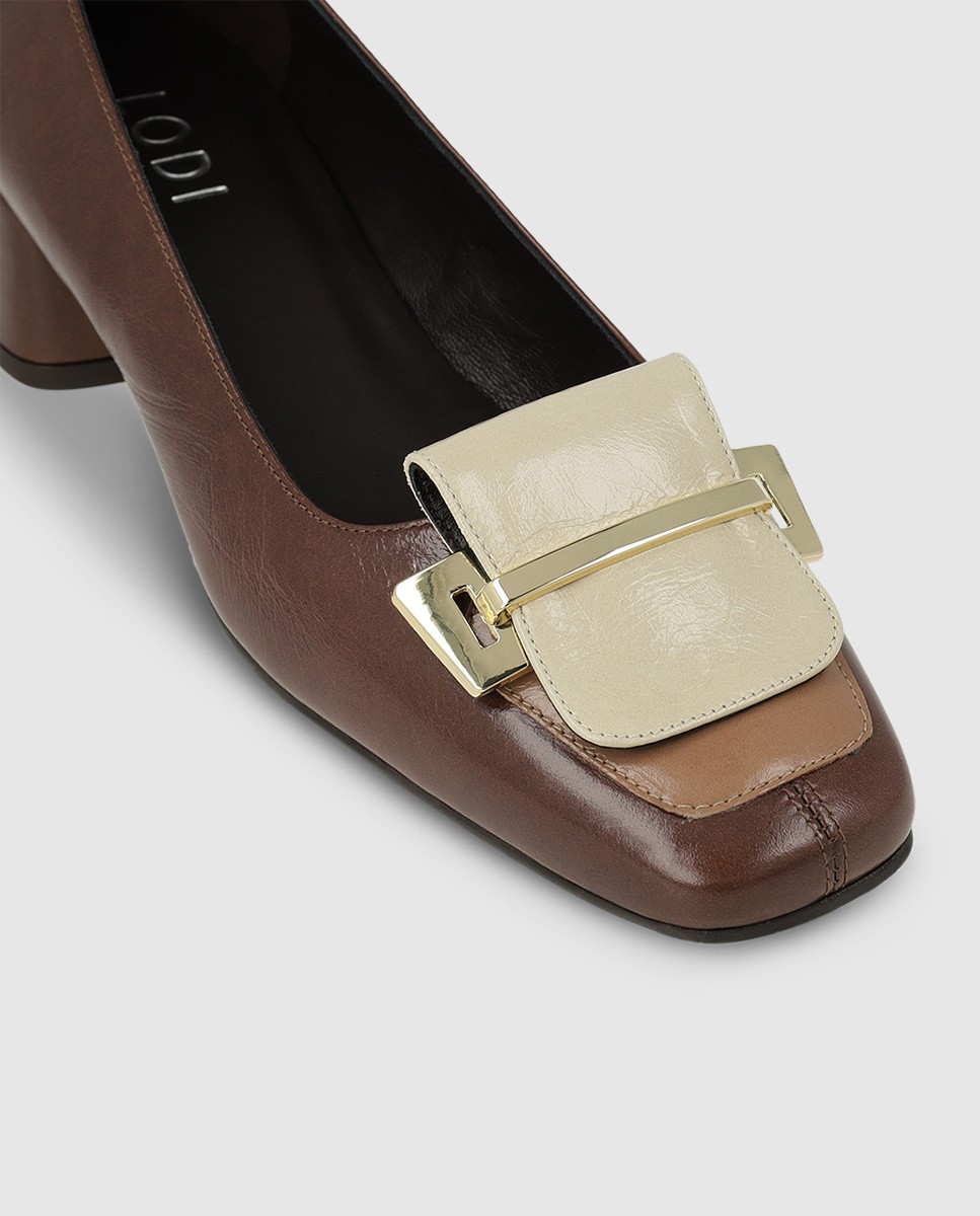 Zapatos de salón de mujer en piel con tacón ancho - Lodi - Marrón Marrón-4