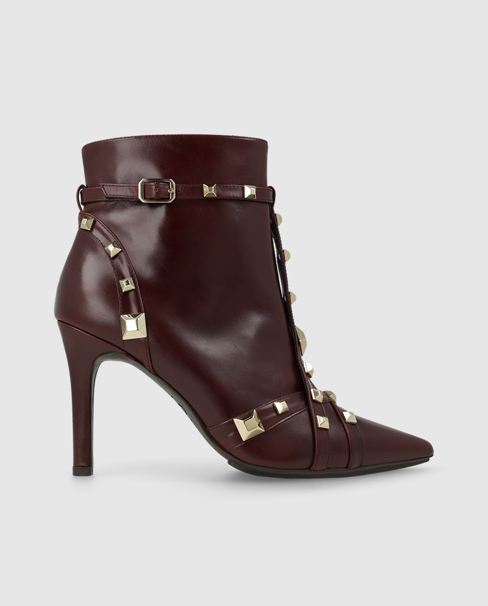 Botines de mujer en piel con tachas - Lodi - Burdeos Burdeos-1