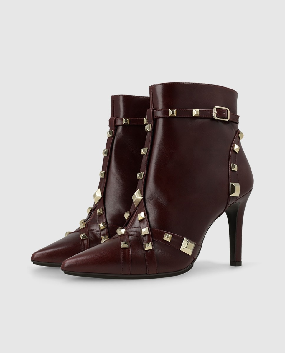 Botines de mujer en piel con tachas - Lodi - Burdeos Burdeos-3