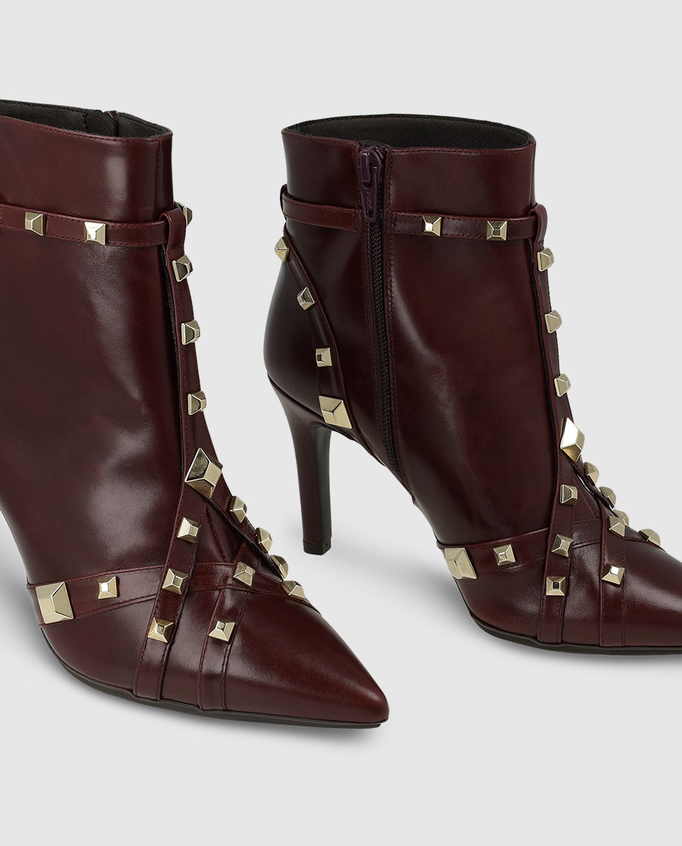 Botines de mujer en piel con tachas - Lodi - Burdeos Burdeos-4
