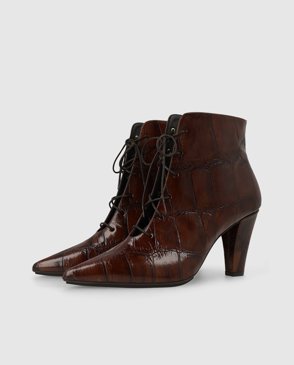 Botines de mujer en piel efecto animal print con cordones - Lodi - Marrón Marrón-3