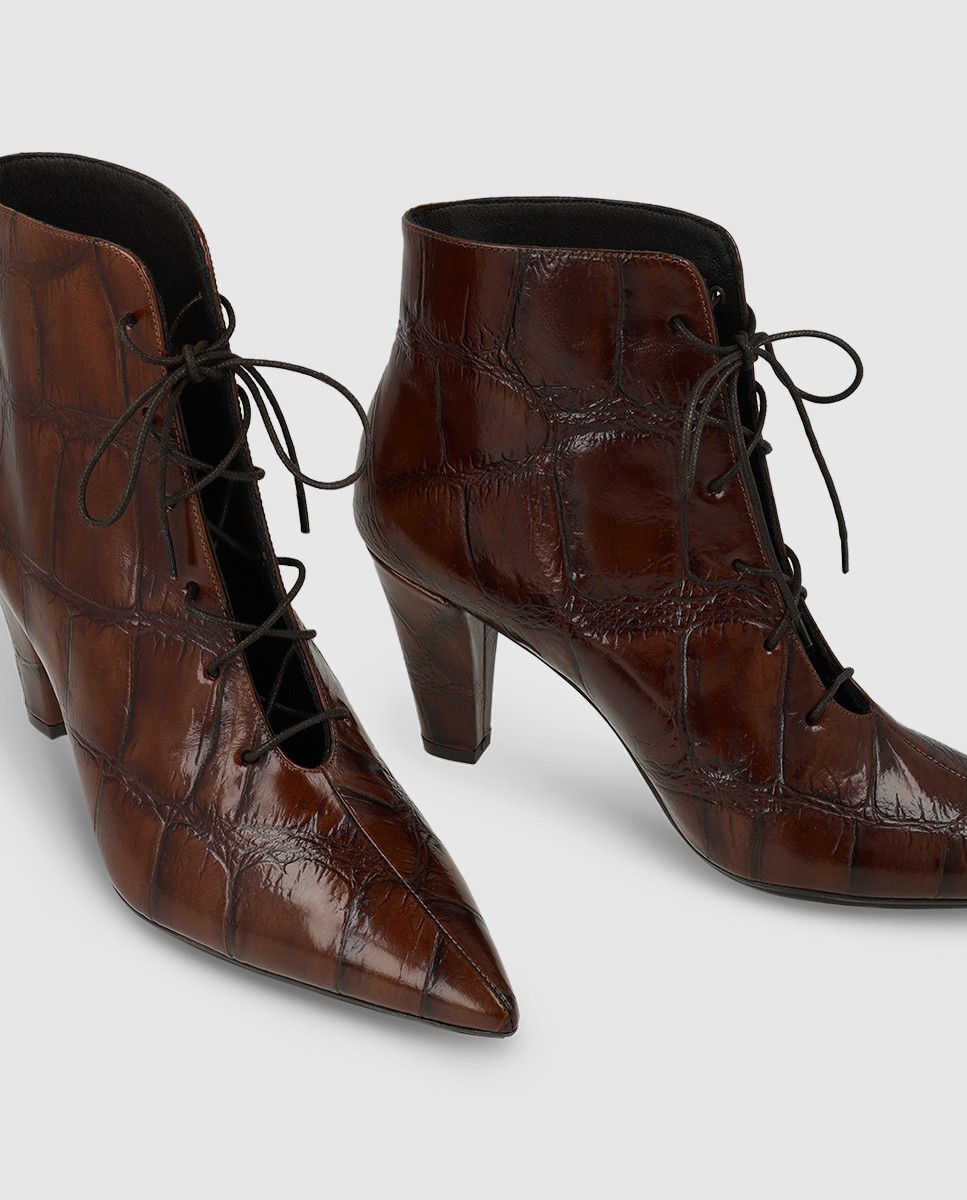 Botines de mujer en piel efecto animal print con cordones - Lodi - Marrón Marrón-4
