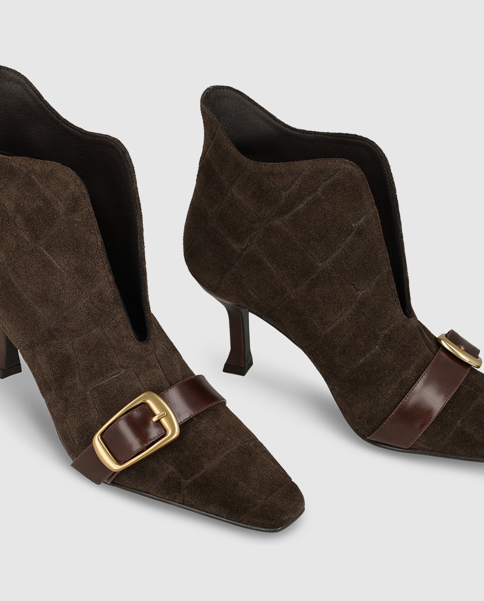 Botines de mujer en ante con tacón - Lodi - Marrón Marrón-4