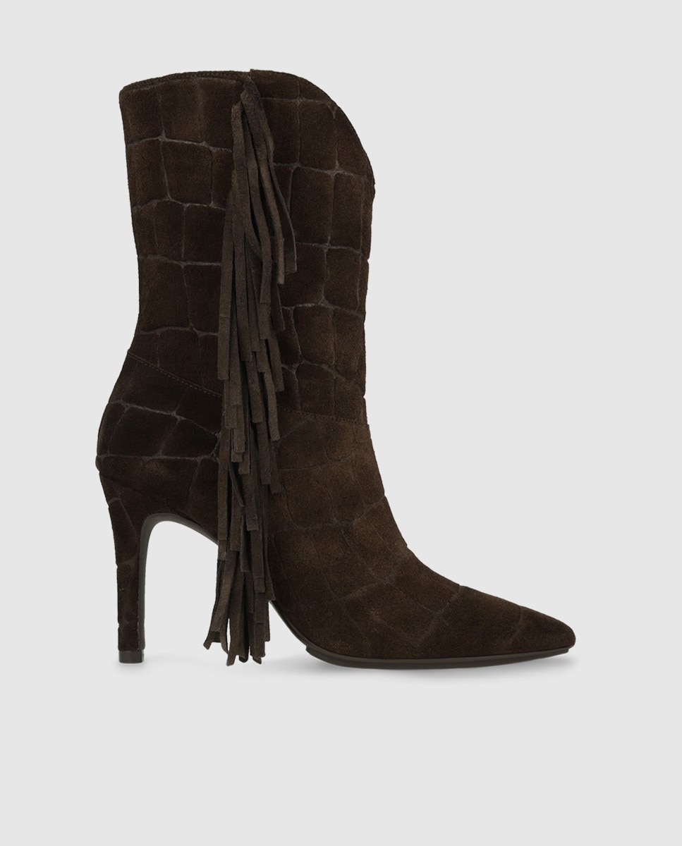 Botines de mujer en piel grabada con flecos - Lodi - Marrón Marrón-1