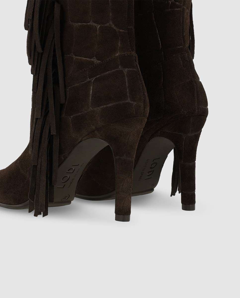 Botines de mujer en piel grabada con flecos - Lodi - Marrón Marrón-4