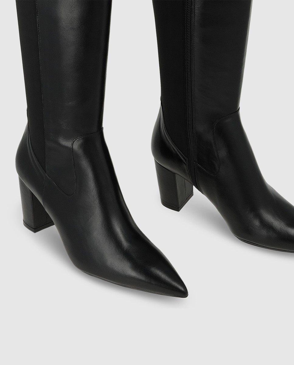 Botas de mujer en piel con tacón ancho - Lodi - Negro Negro-4