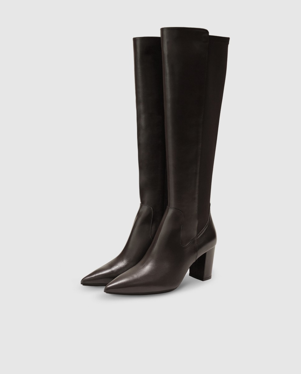 Botas de mujer en piel con tacón ancho - Lodi - Marrón Marrón-2
