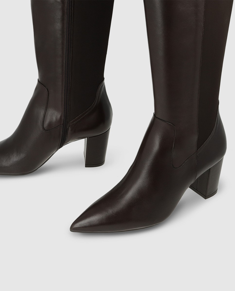 Botas de mujer en piel con tacón ancho - Lodi - Marrón Marrón-4