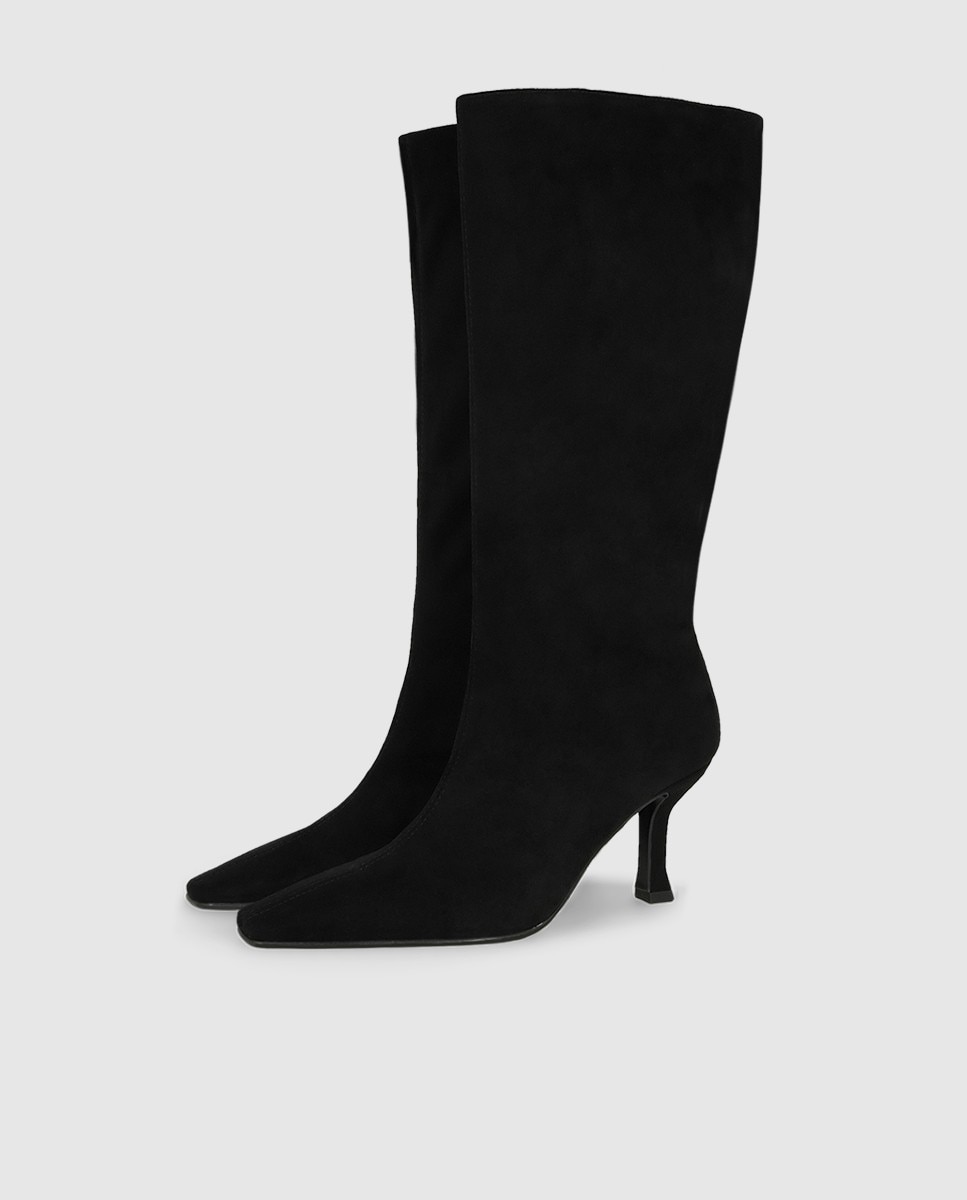 Botas de mujer en tejido efecto ante con tacón - Lodi - Negro Negro-3