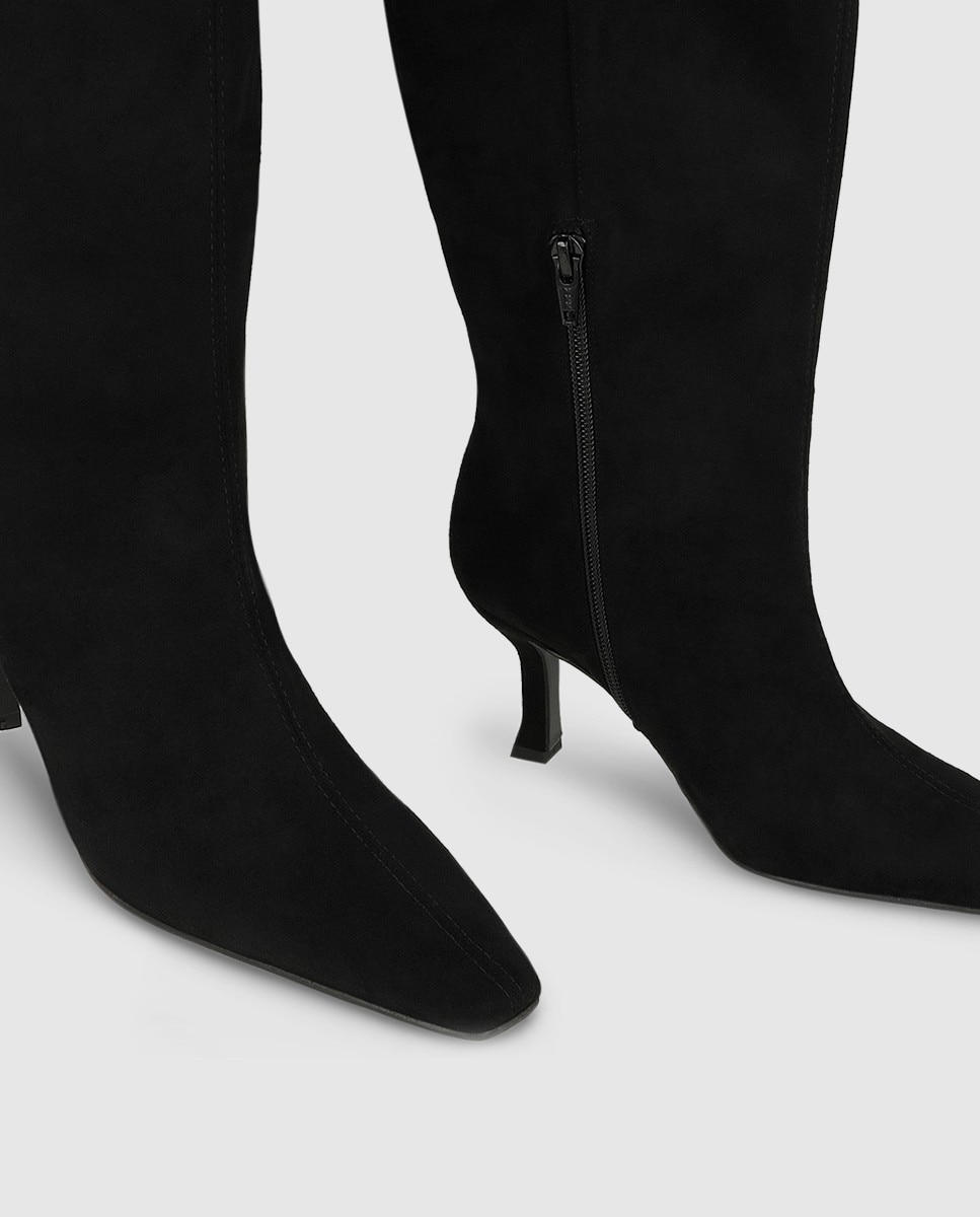 Botas de mujer en tejido efecto ante con tacón - Lodi - Negro Negro-4