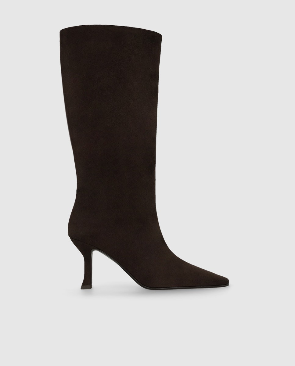 Botas de mujer en tejido efecto ante con tacón - Lodi - Marrón Marrón-1