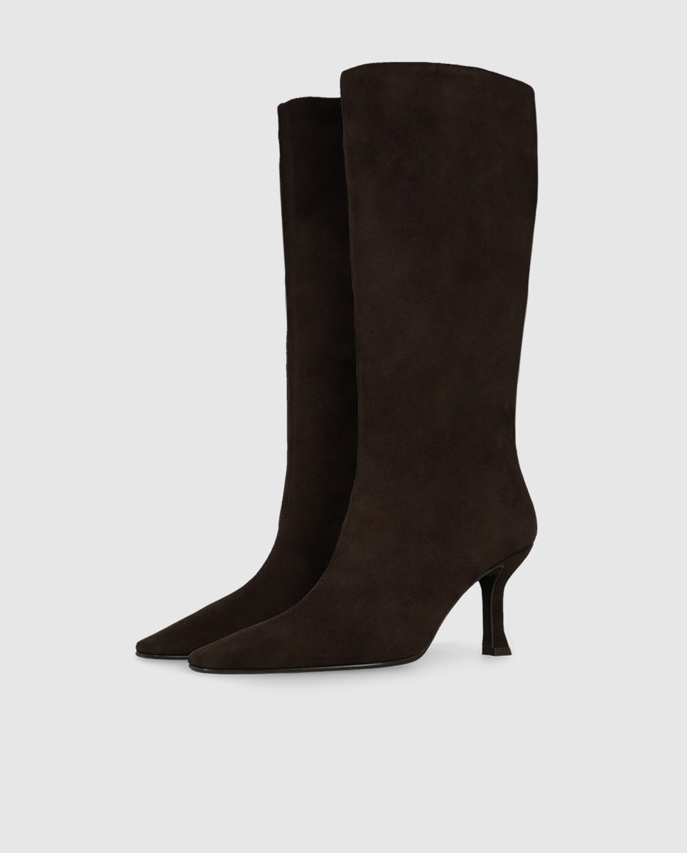 Botas de mujer en tejido efecto ante con tacón - Lodi - Marrón Marrón-3