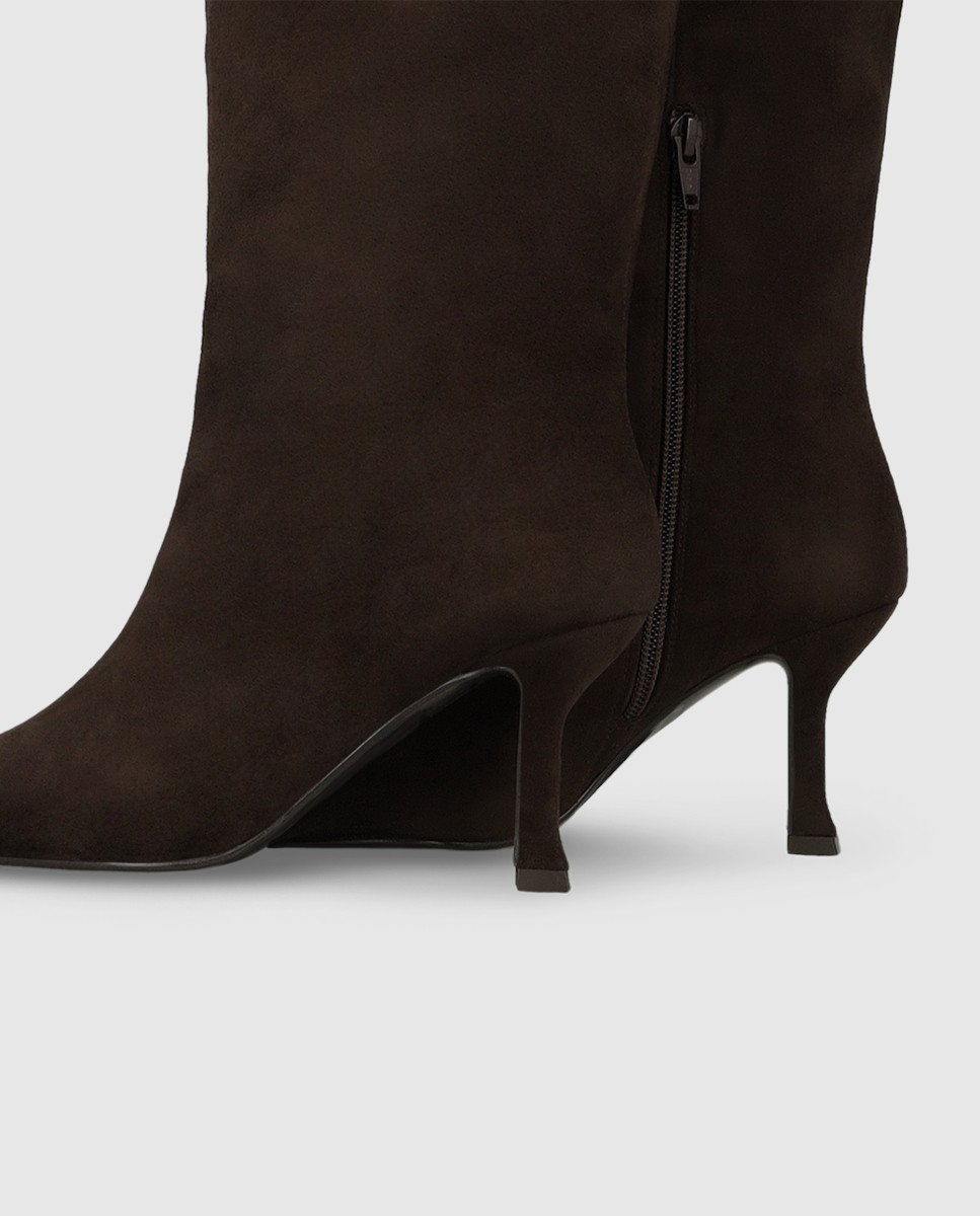 Botas de mujer en tejido efecto ante con tacón - Lodi - Marrón Marrón-2