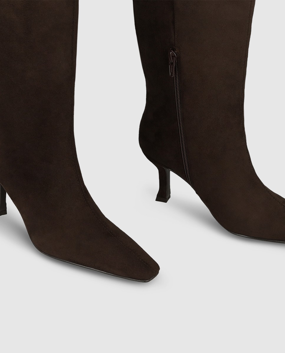 Botas de mujer en tejido efecto ante con tacón - Lodi - Marrón Marrón-4