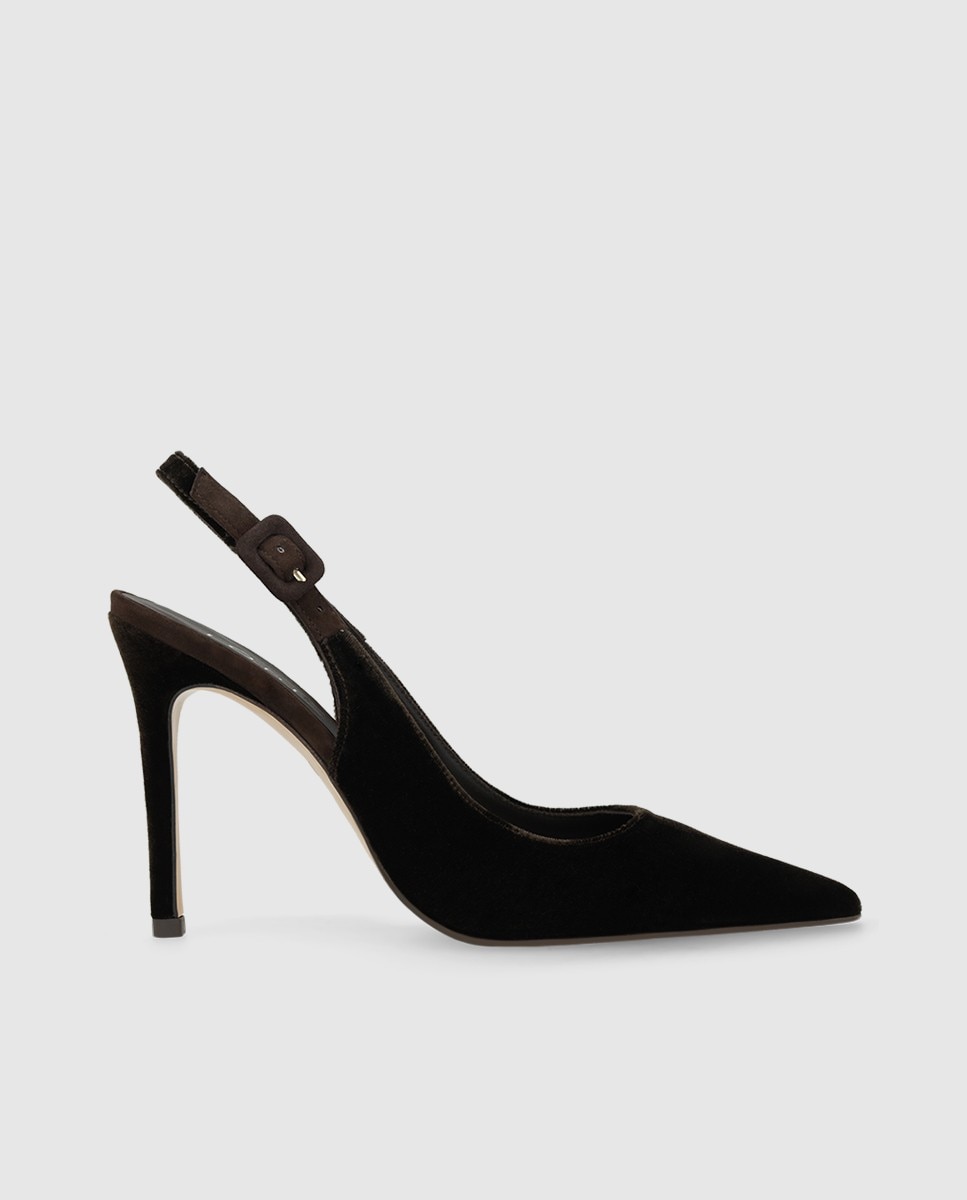 Imagen 0 de Zapatos de salón destalonados de mujer en terciopelo con tacón Marrón