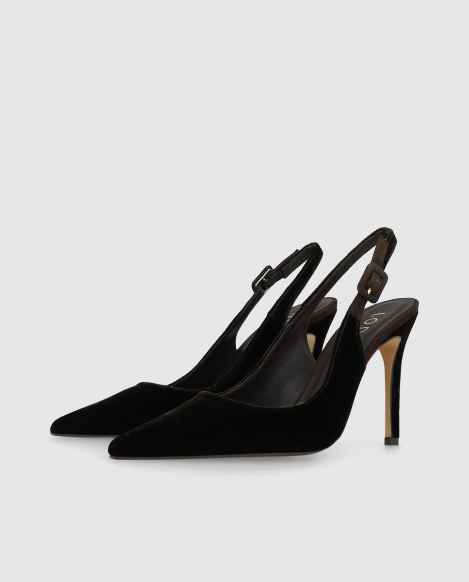 Zapatos de salón destalonados de mujer en terciopelo con tacón - Lodi - Marrón Marrón-3