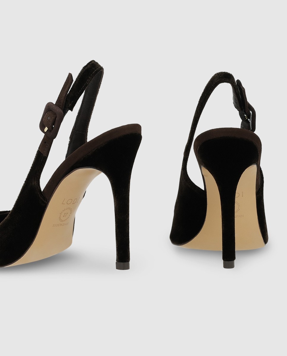 Zapatos de salón destalonados de mujer en terciopelo con tacón - Lodi - Marrón Marrón-2