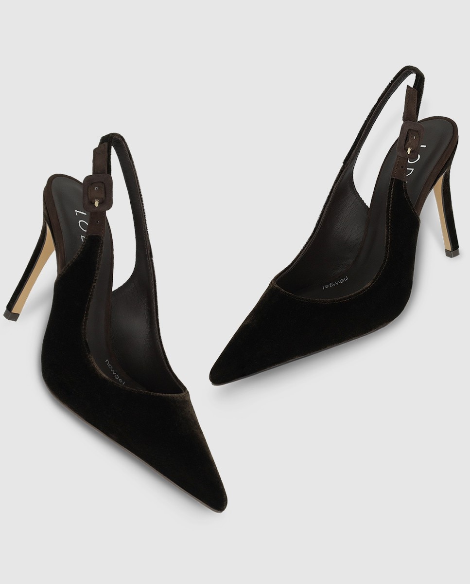 Zapatos de salón destalonados de mujer en terciopelo con tacón - Lodi - Marrón Marrón-4