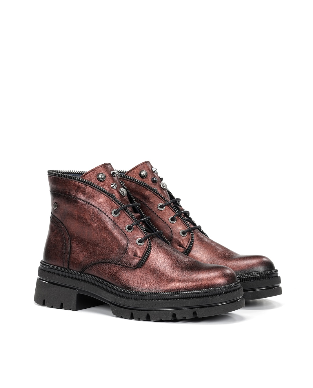 Botines de mujer fabricados en piel - Fluchos - Rojo Rojo-3