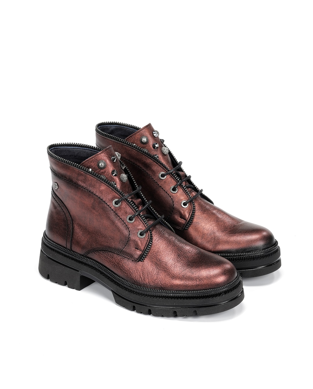 Botines de mujer fabricados en piel - Fluchos - Rojo Rojo-4
