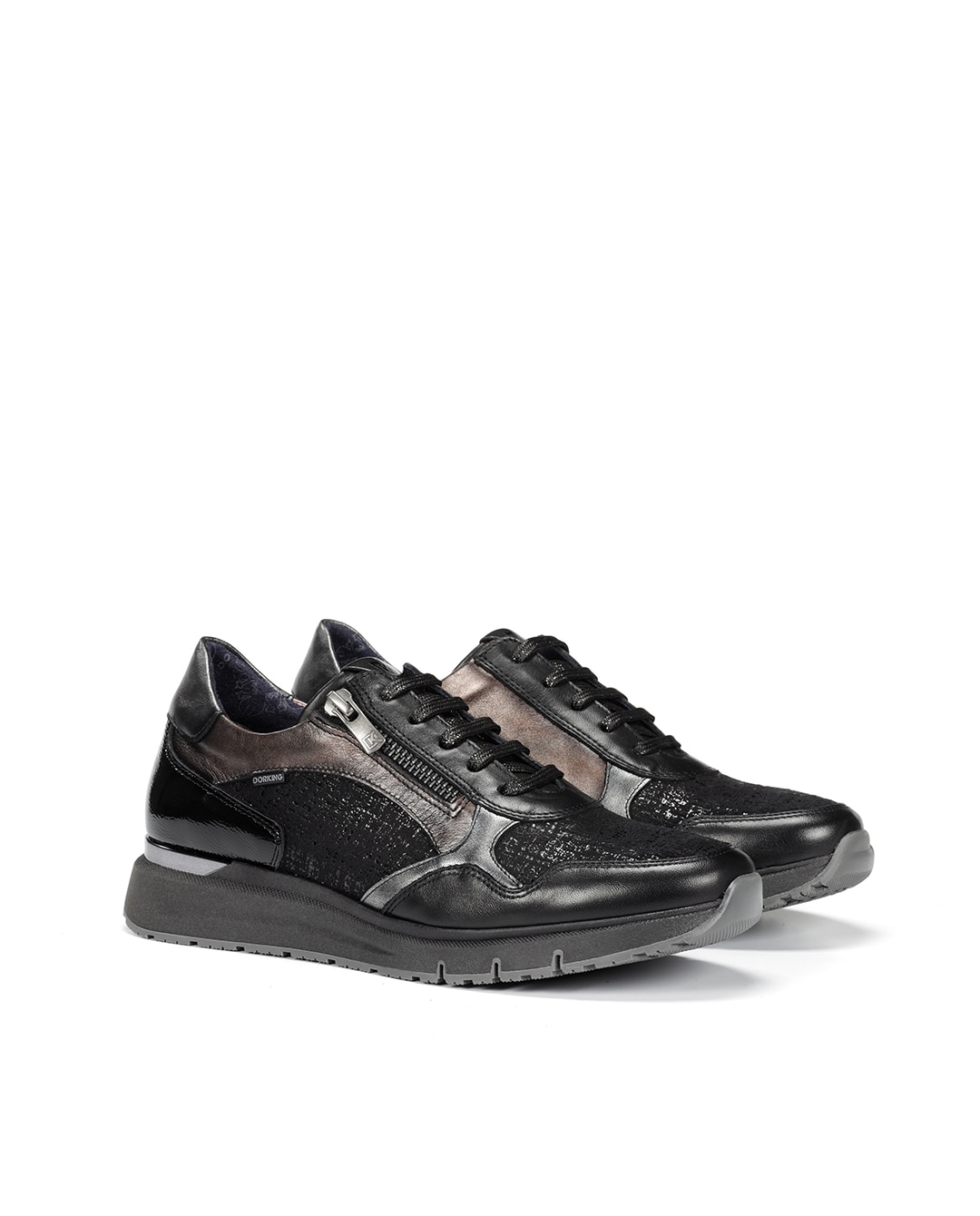 Zapatos de cordones de mujer fabricados en textil - Fluchos - Negro Negro-3