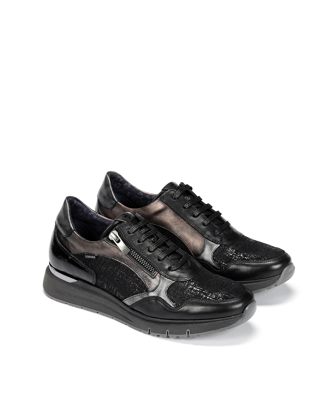 Zapatos de cordones de mujer fabricados en textil - Fluchos - Negro Negro-4