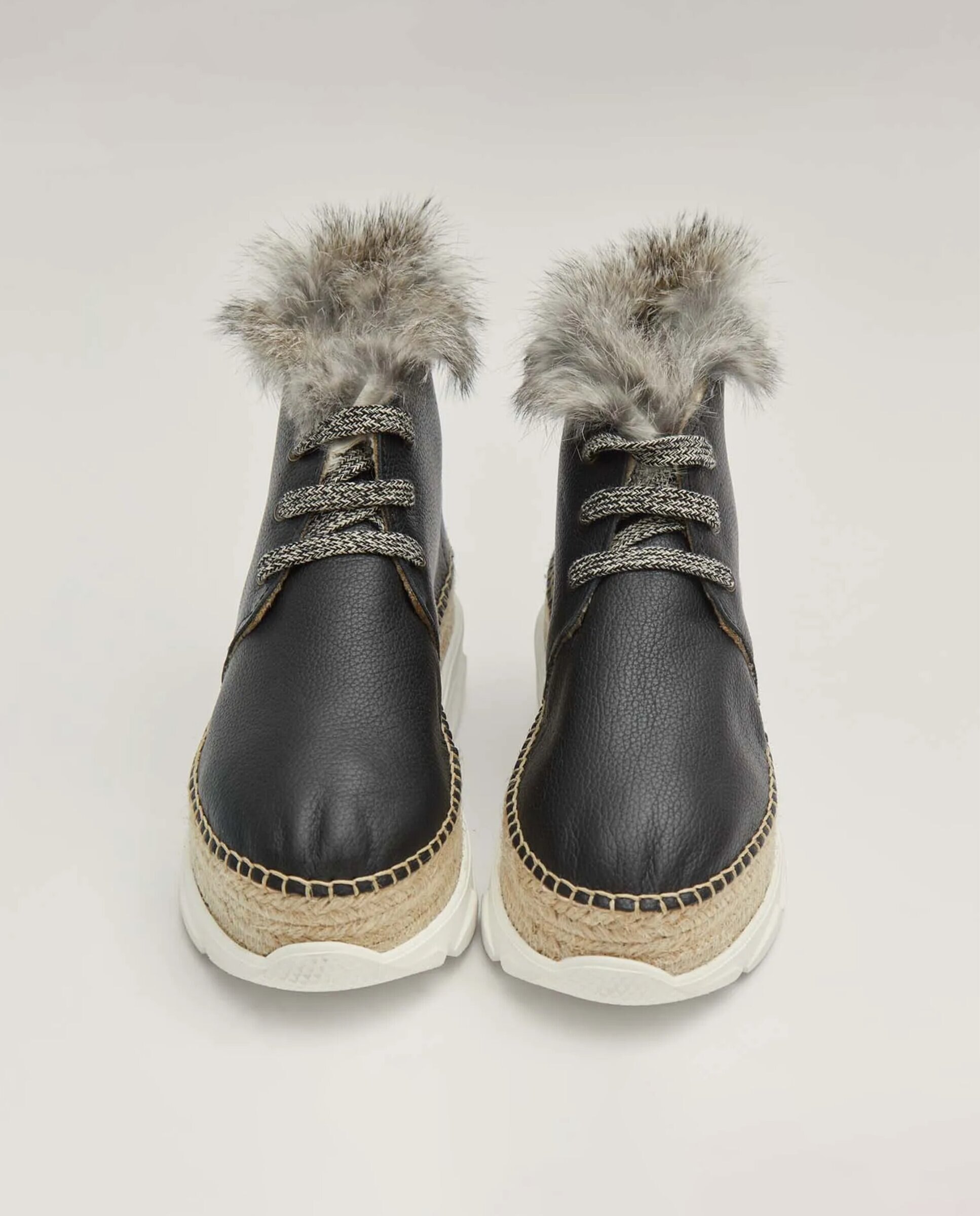 Botines de pelo de mujer en piel con suela de yute y goma - star love - Negro Negro-3
