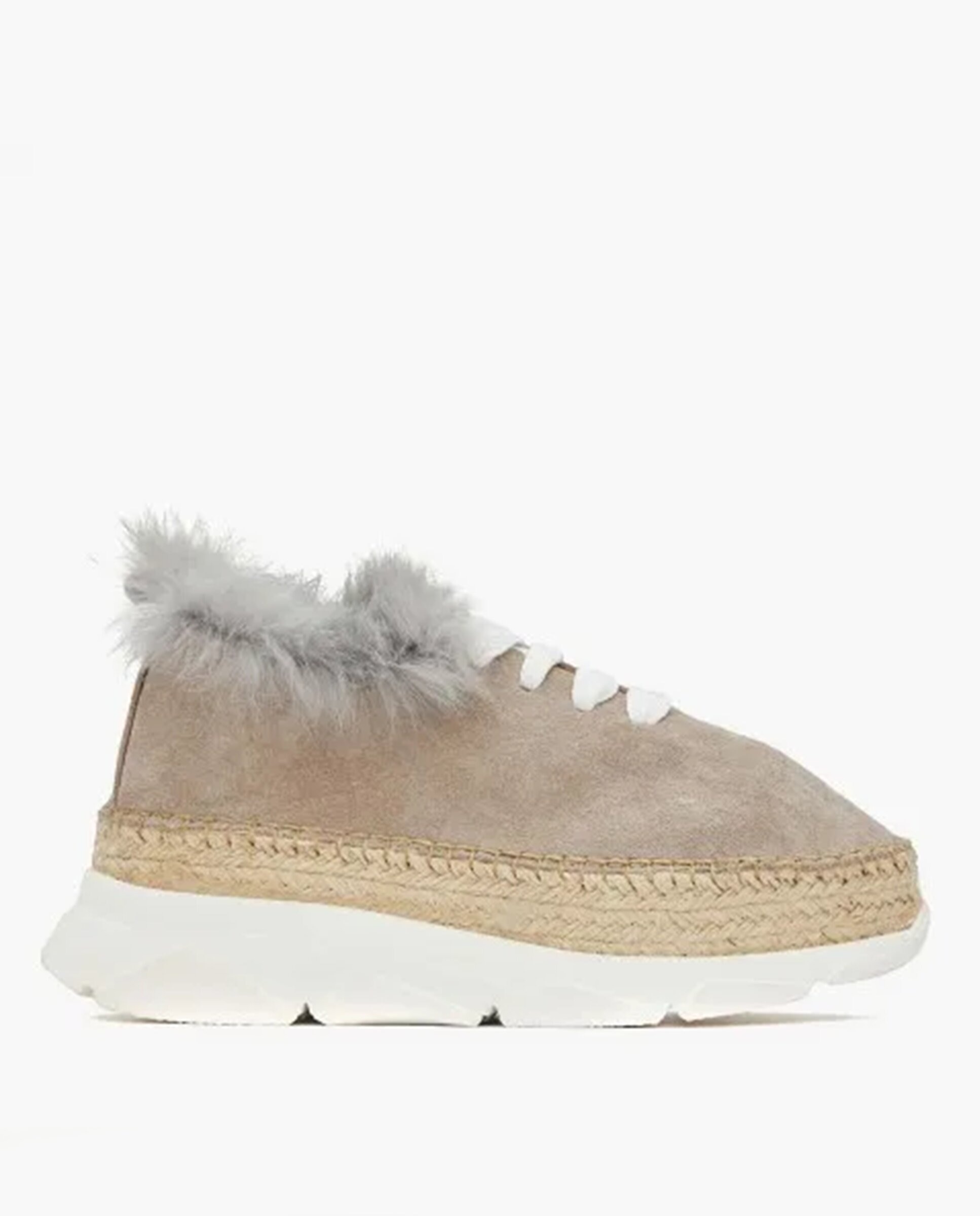 Zapatillas con cuña de mujer tipo Sneakers con pelo - star love - Beige Beige-1