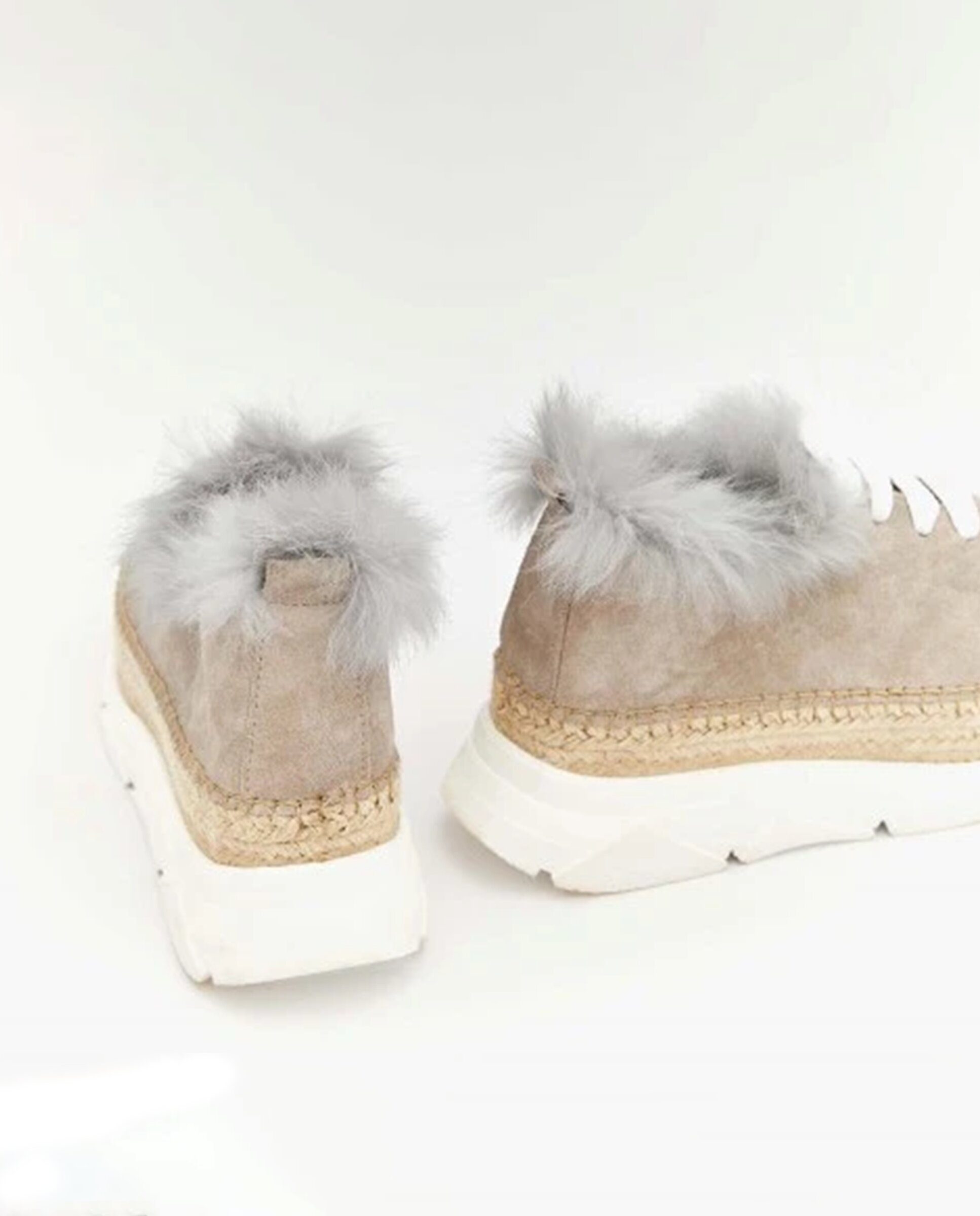 Zapatillas con cuña de mujer tipo Sneakers con pelo - star love - Beige Beige-3