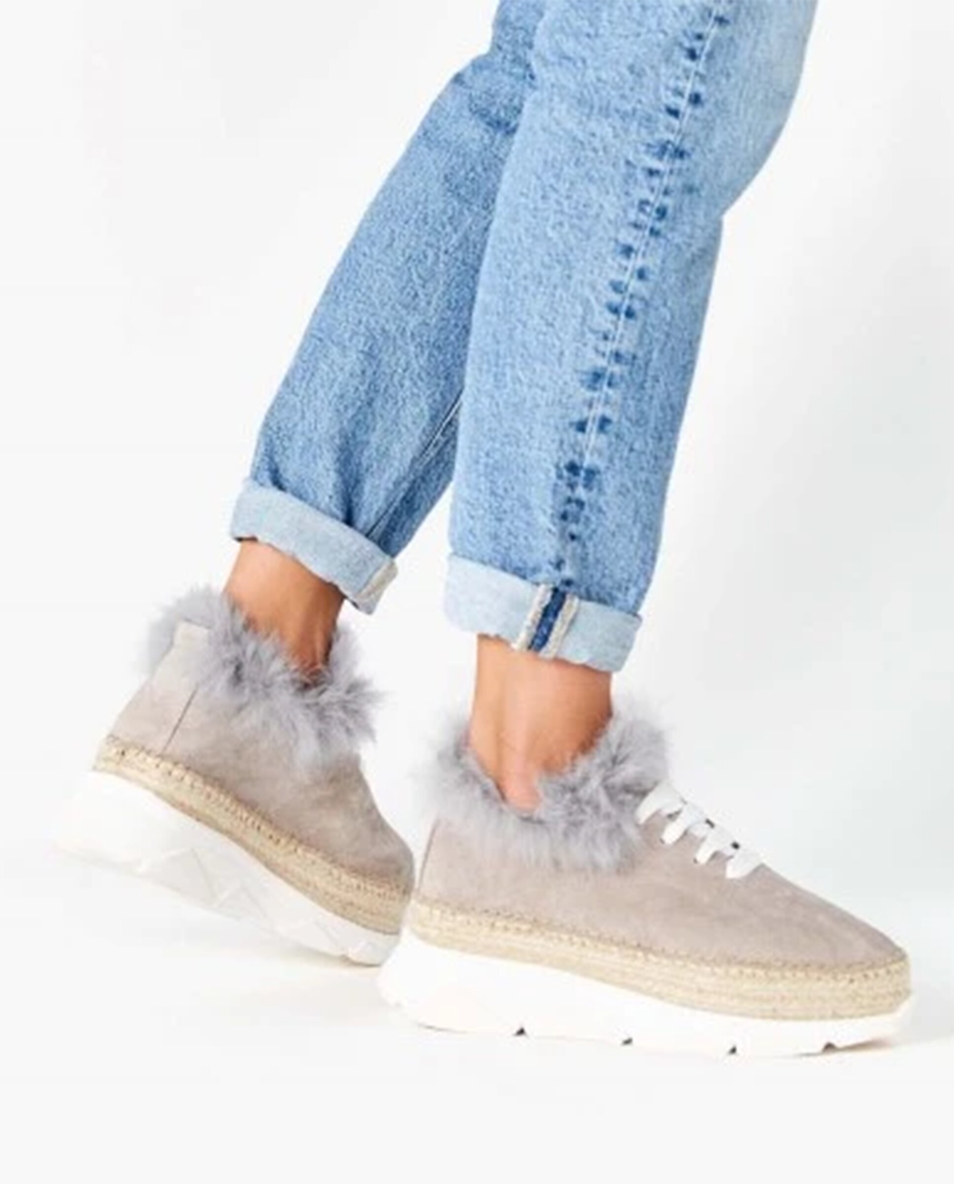 Zapatillas con cuña de mujer tipo Sneakers con pelo - star love - Beige Beige-2