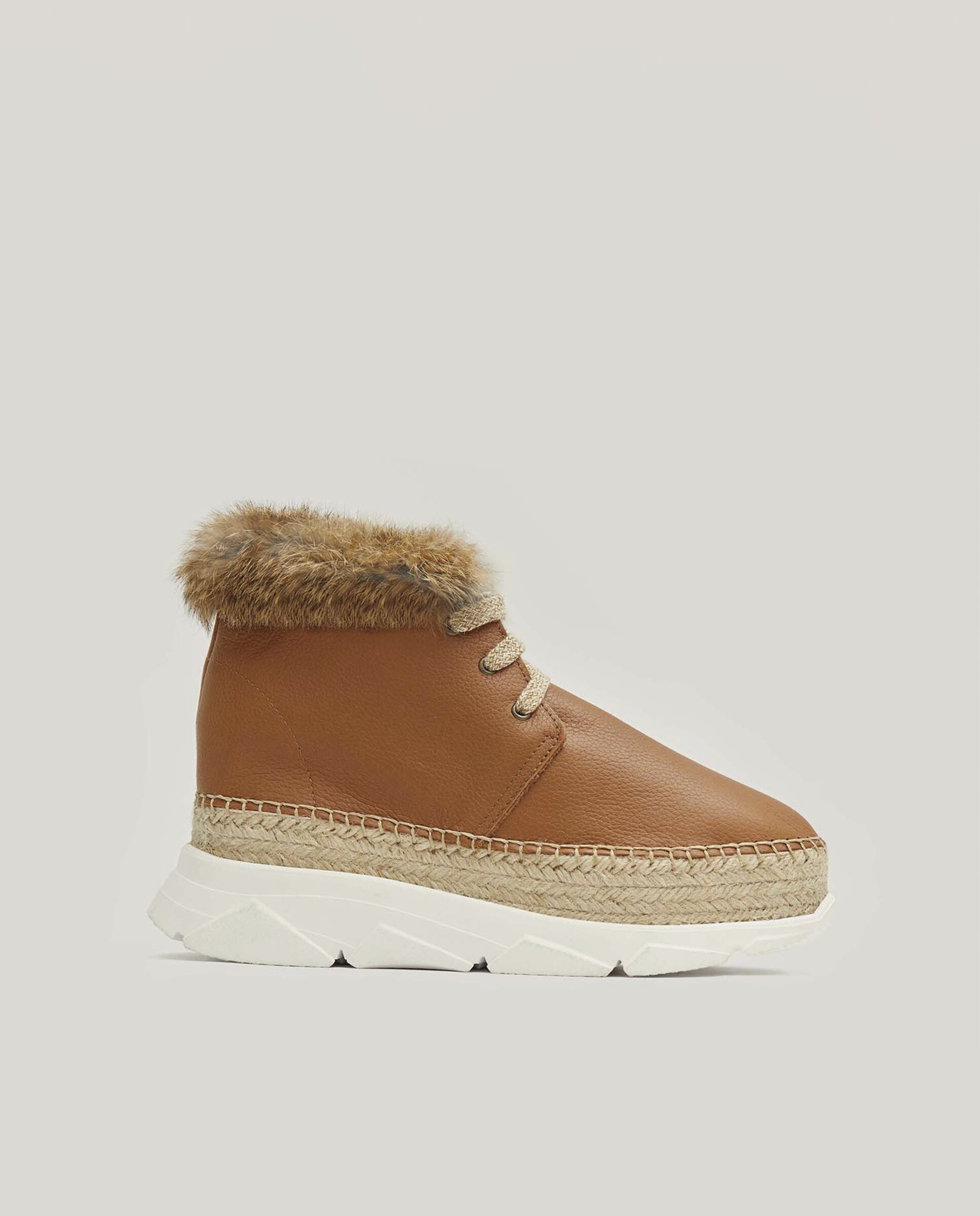 Botines de pelo de mujer en piel con suela de yute y goma - star love - Marrón Marrón-1