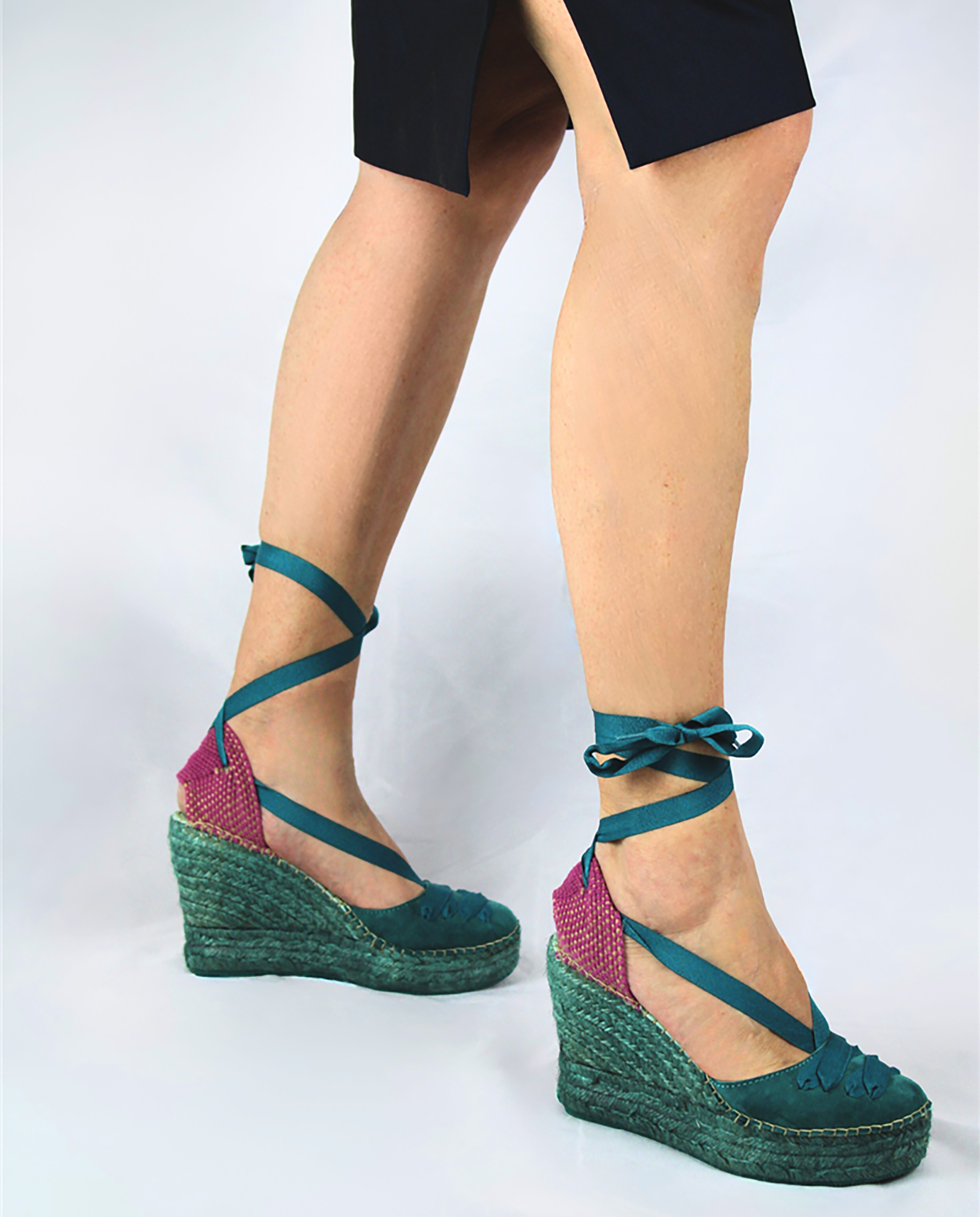 Alpargatas con cintas de mujer con talonera bicolor - star love - Azul/Magenta Azul/Magenta-2