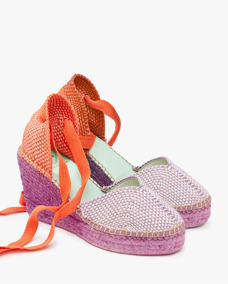 Alpargatas de cintas de mujer de piel artesanales - star love - Morado pastel Morado pastel-5