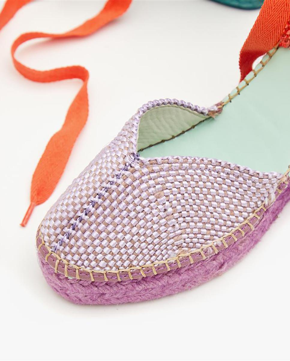 Alpargatas de cintas de mujer de piel artesanales - star love - Morado pastel Morado pastel-3