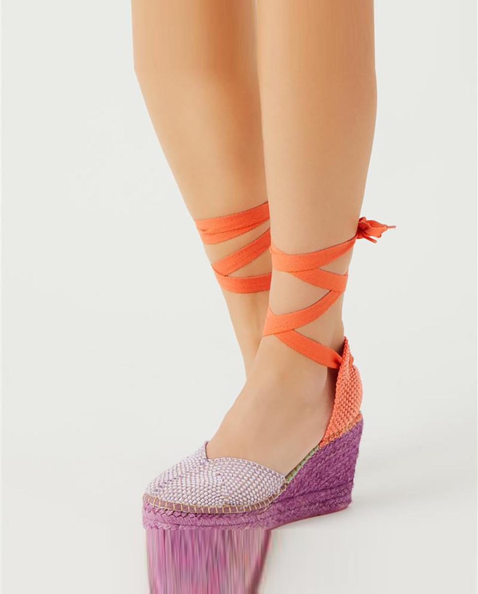 Alpargatas de cintas de mujer de piel artesanales - star love - Morado pastel Morado pastel-4