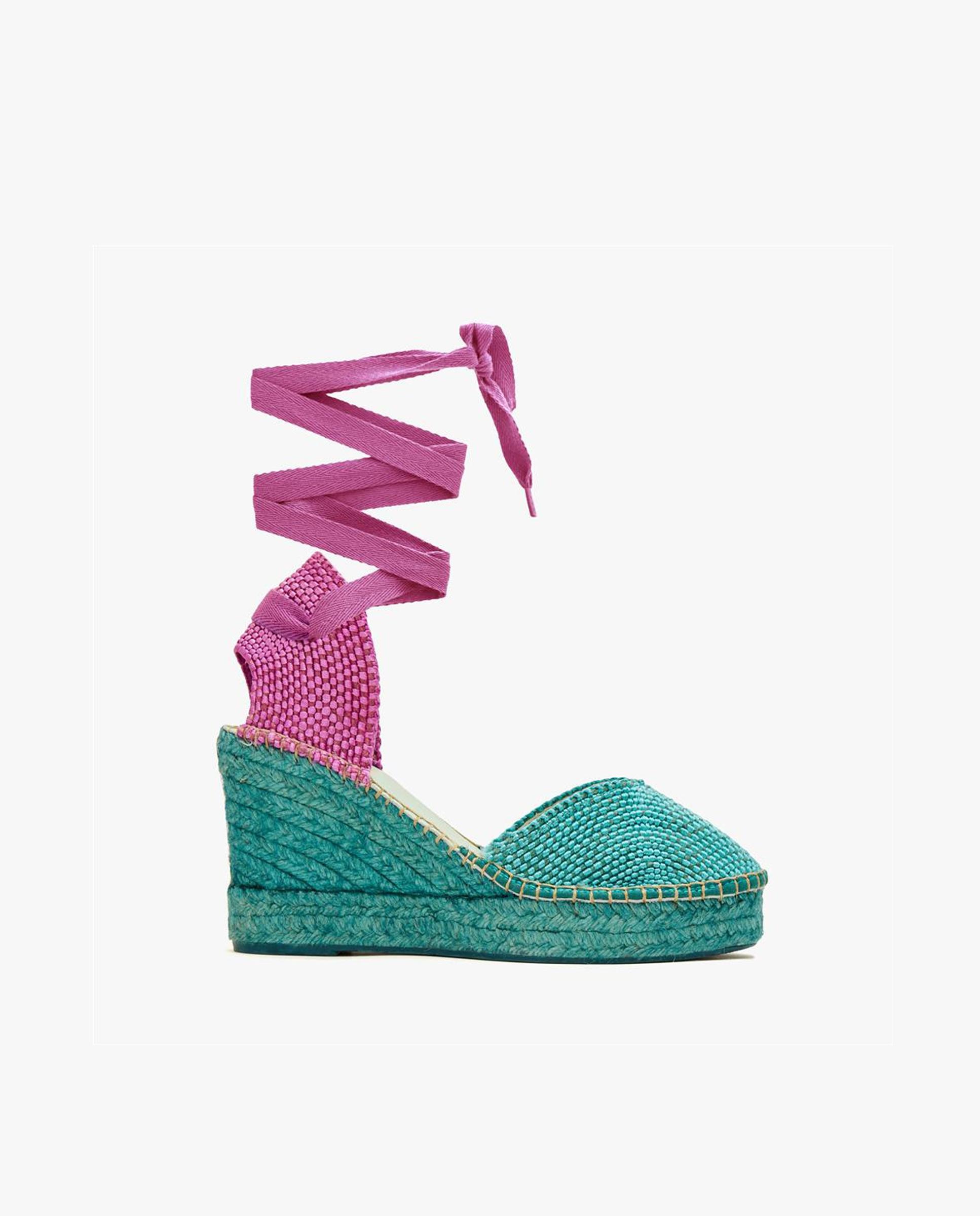 Alpargatas de cintas de mujer de piel artesanales - star love - Verde morado Verde morado-1