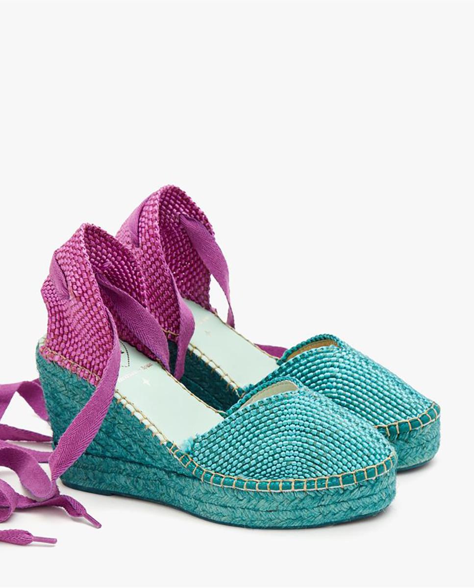 Alpargatas de cintas de mujer de piel artesanales - star love - Verde morado Verde morado-2
