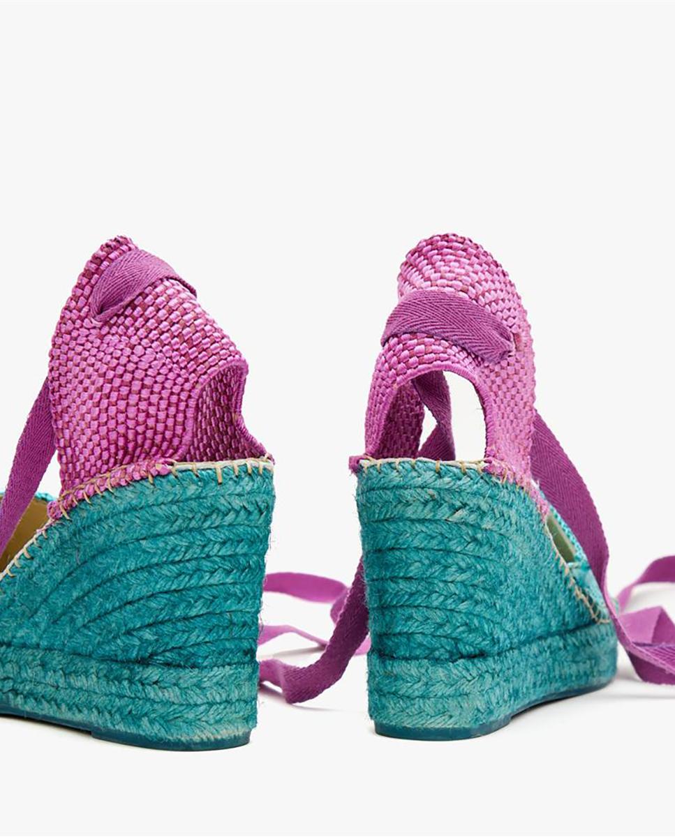 Alpargatas de cintas de mujer de piel artesanales - star love - Verde morado Verde morado-4