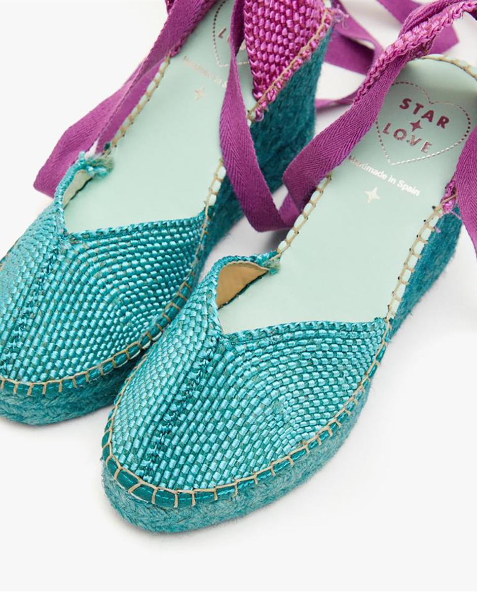 Alpargatas de cintas de mujer de piel artesanales - star love - Verde morado Verde morado-5