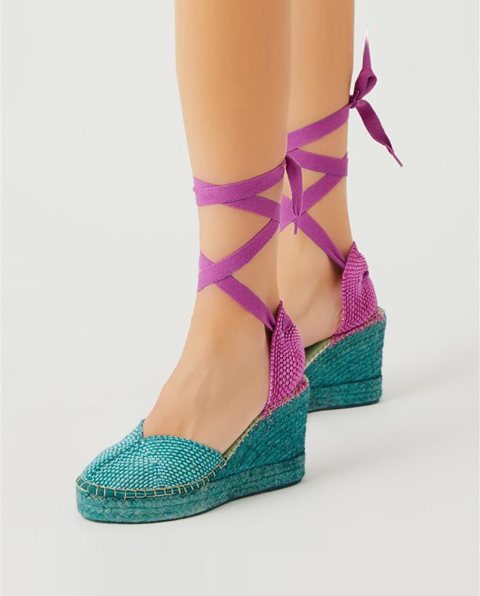 Alpargatas de cintas de mujer de piel artesanales - star love - Verde morado Verde morado-3