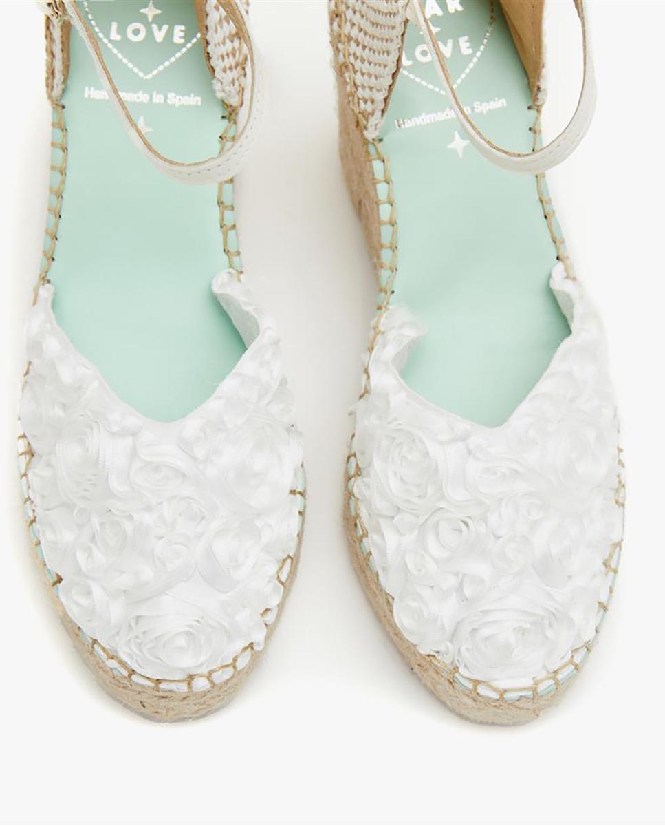 Alpargatas de cuña de mujer de novia con detalle de flores - star love - Blanco Blanco-5