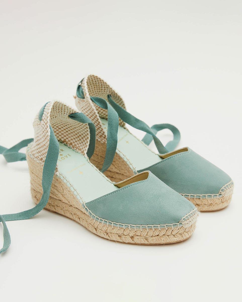 Alpargatas de cuña de mujer con cintas intercambiables - star love - Verde Verde-4