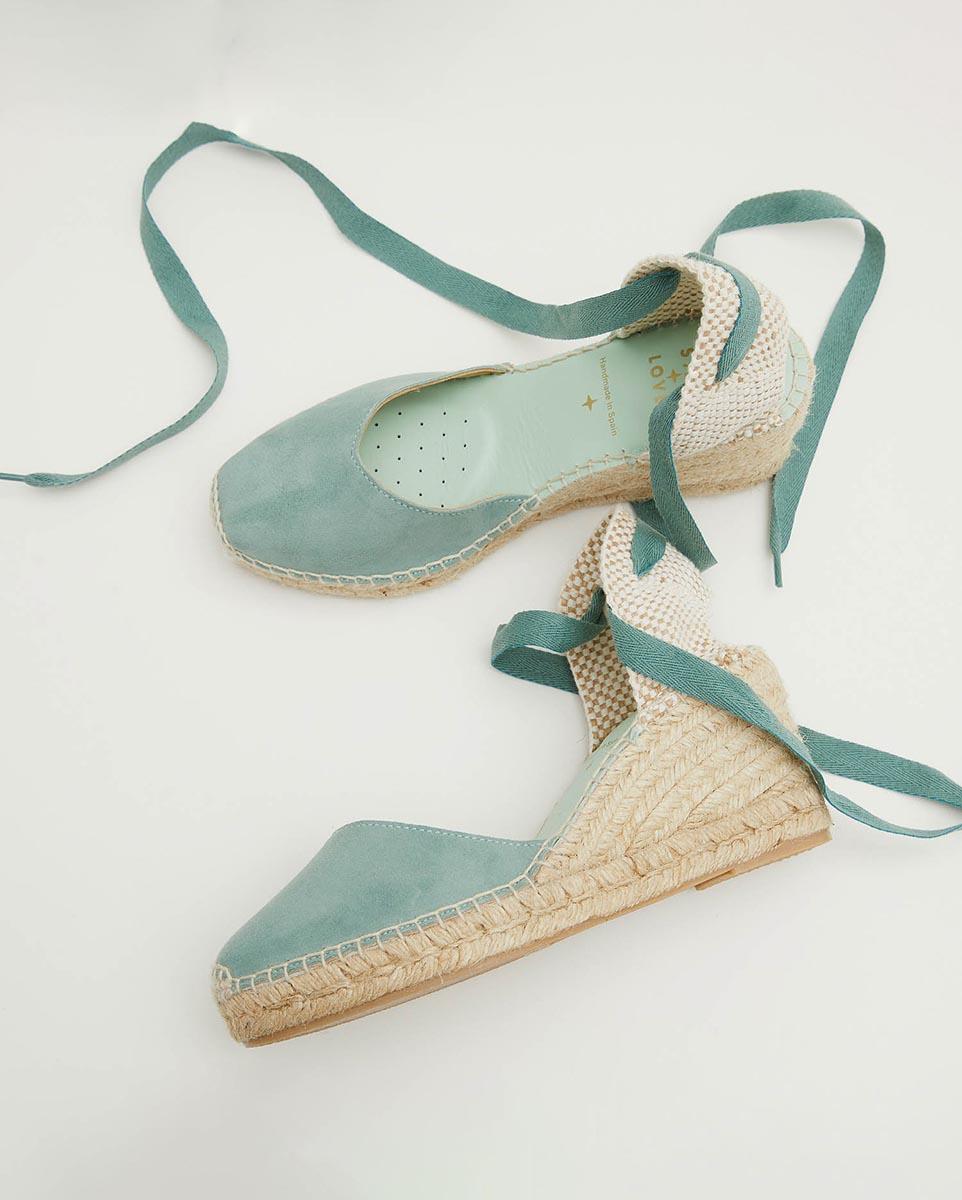 Alpargatas de cuña de mujer con cintas intercambiables - star love - Verde Verde-5