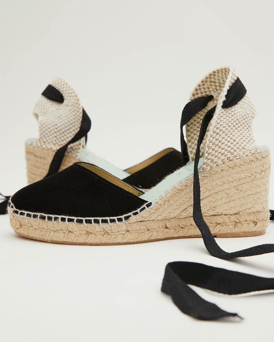 Alpargatas de cuña de mujer con cintas intercambiables - star love - Negro Negro-5