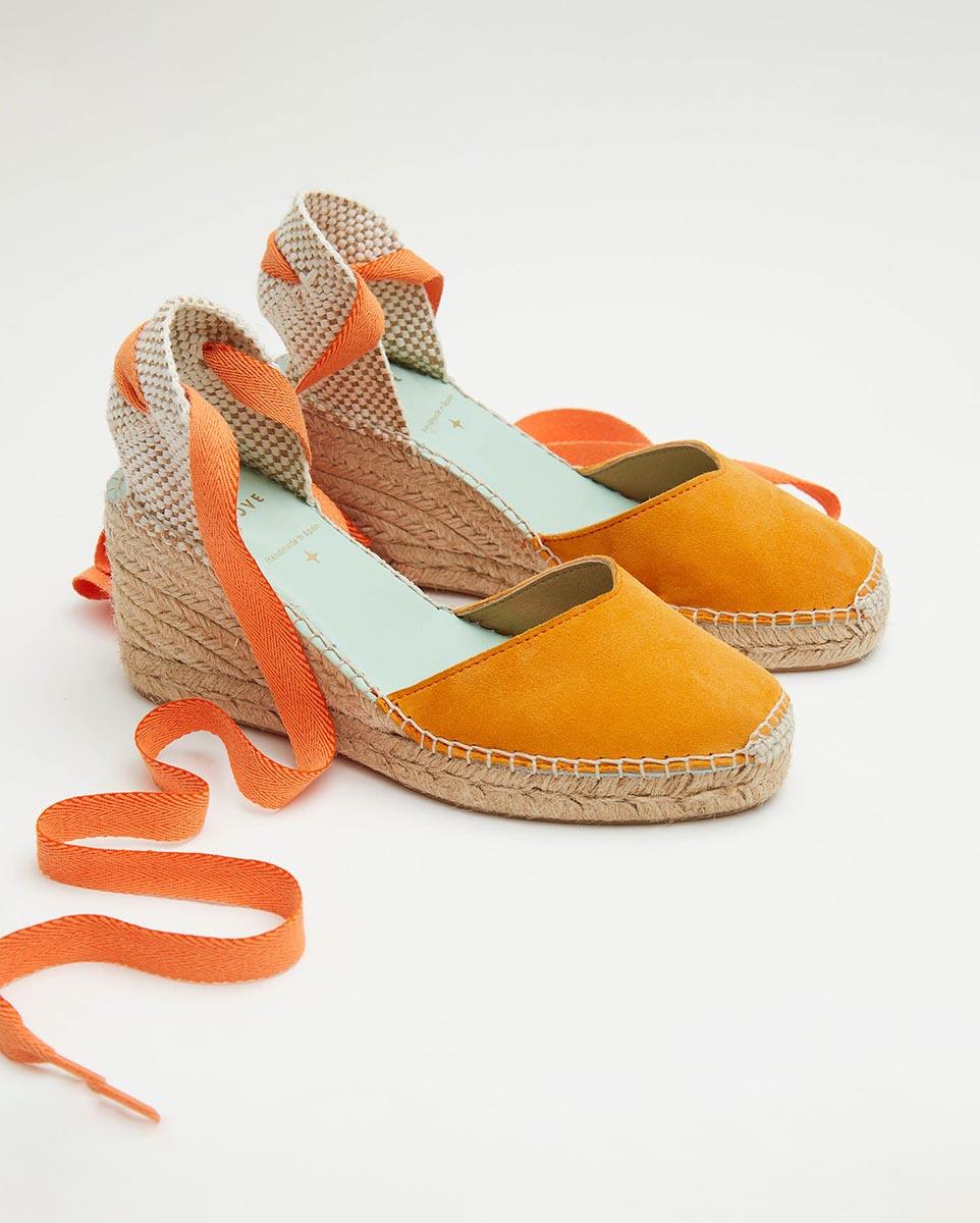 Alpargatas de cuña de mujer con cintas intercambiables - star love - Naranja claro Naranja claro-4
