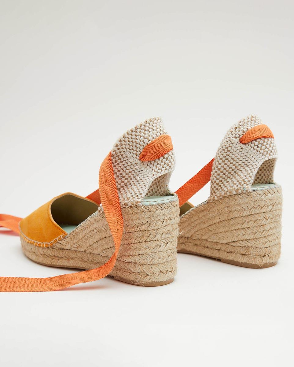 Alpargatas de cuña de mujer con cintas intercambiables - star love - Naranja claro Naranja claro-3