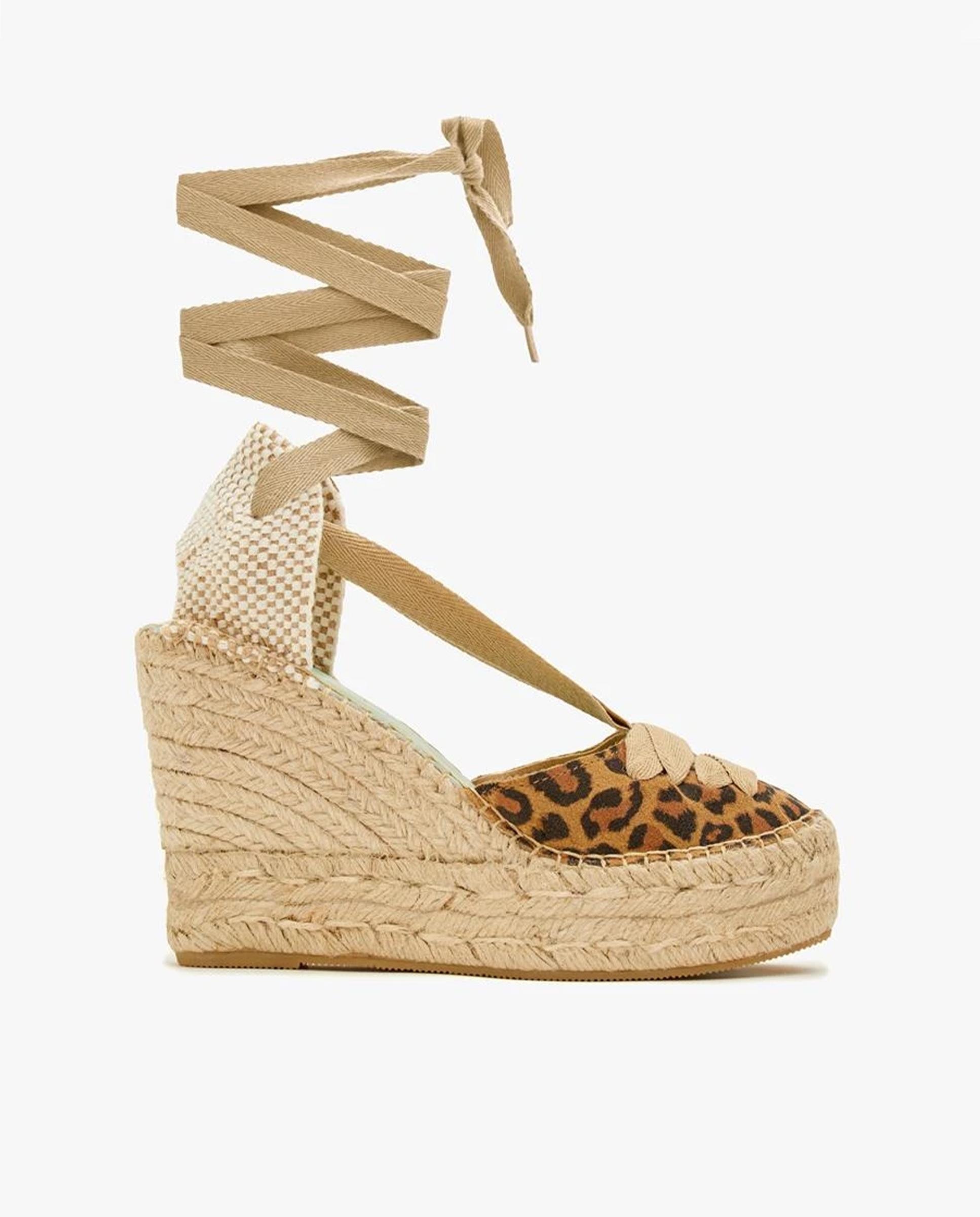 Alpargatas con cintas de mujer con estampado animal print - star love - Marrón Marrón-1