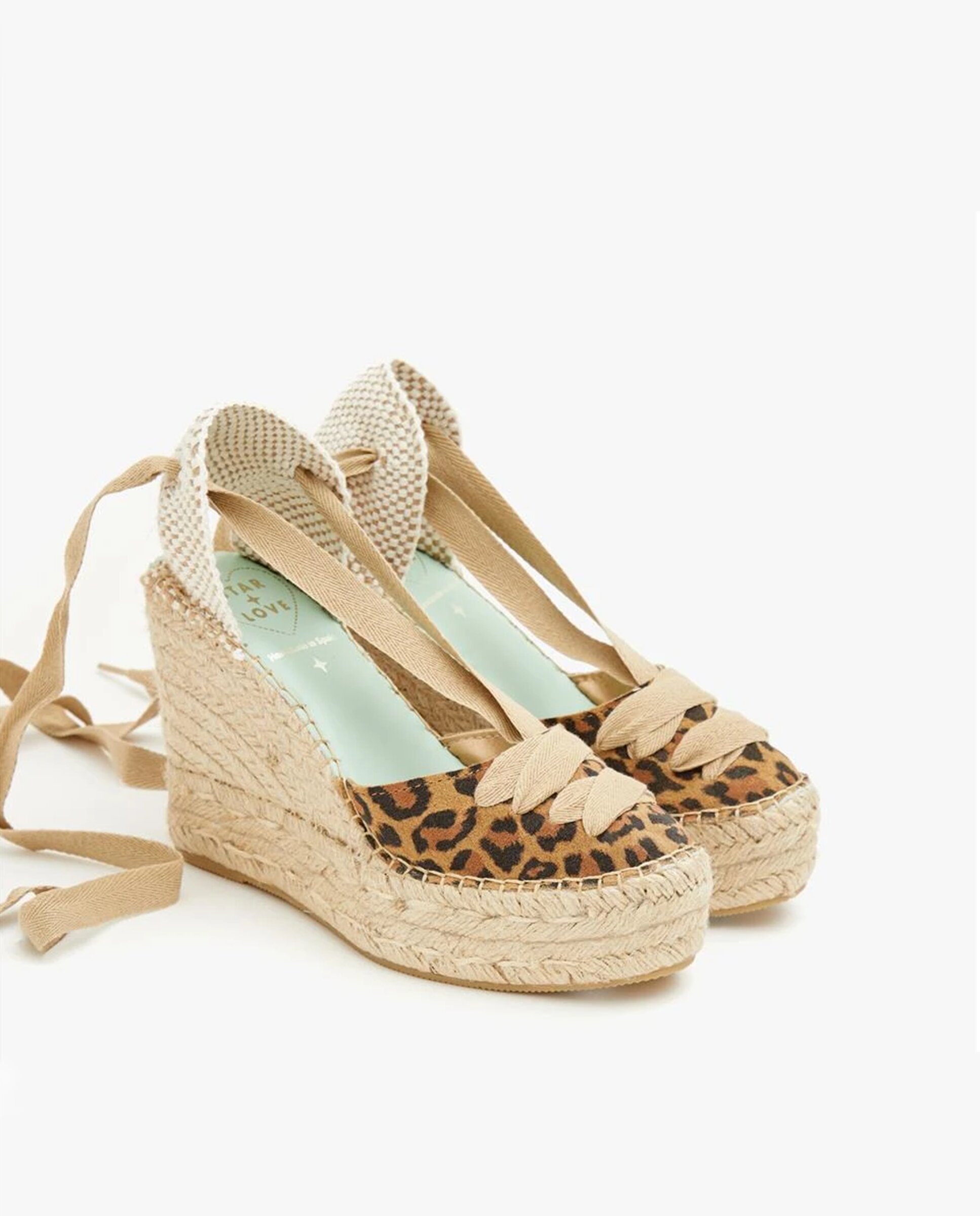 Alpargatas con cintas de mujer con estampado animal print - star love - Marrón Marrón-5