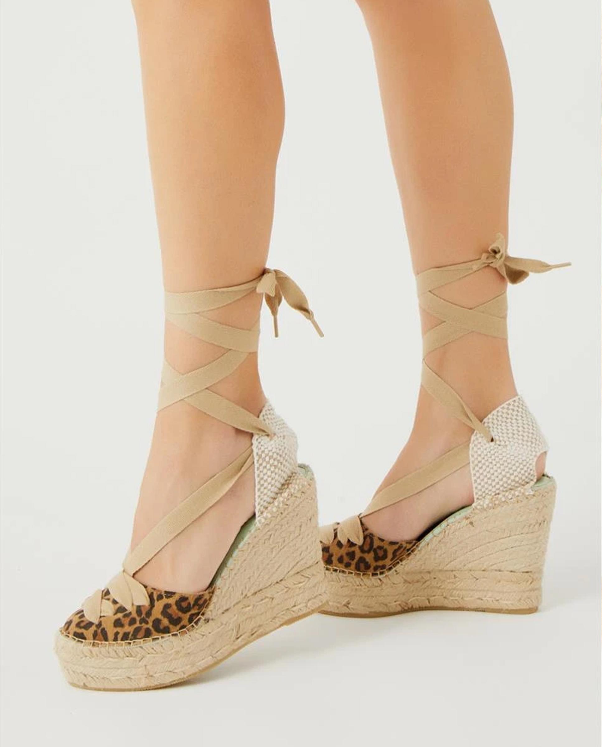 Alpargatas con cintas de mujer con estampado animal print - star love - Marrón Marrón-2